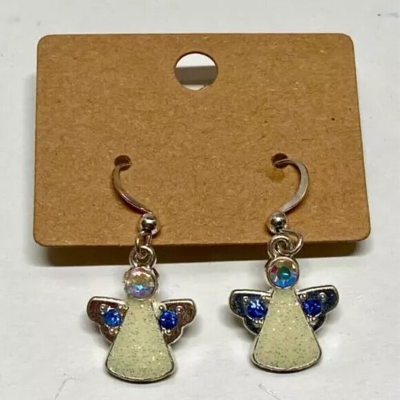Angel Earrings Khol's Holiday Rhinestone Silver Tone Dangle Hook Pierced Ears - Picture 7 of 10